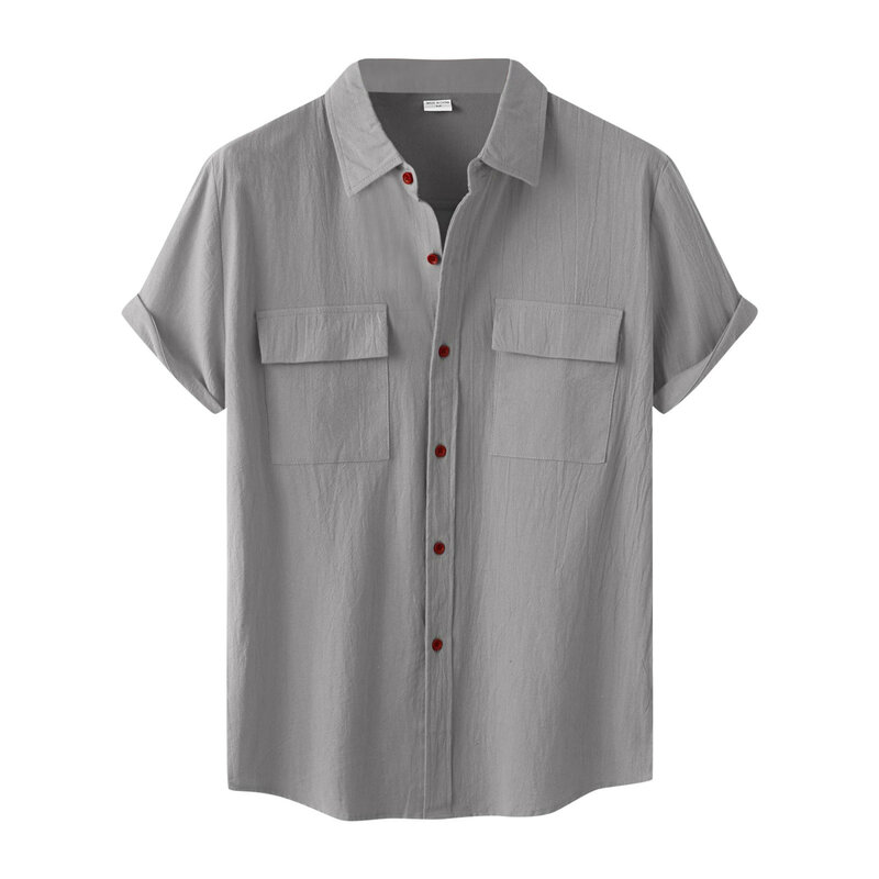 남성용 코튼 리넨 반팔 셔츠, 단색 통기성 하와이안 비치 남성 셔츠, 캐주얼 블라우스, 여름