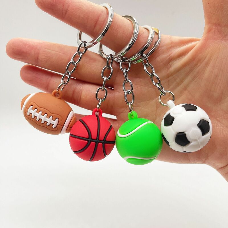 Football Basketball Tennis Rugby Keychain Mini Key Ring 3cm Simulation Pvc Creative Bag Backpack Pendant Car Accessories Gift