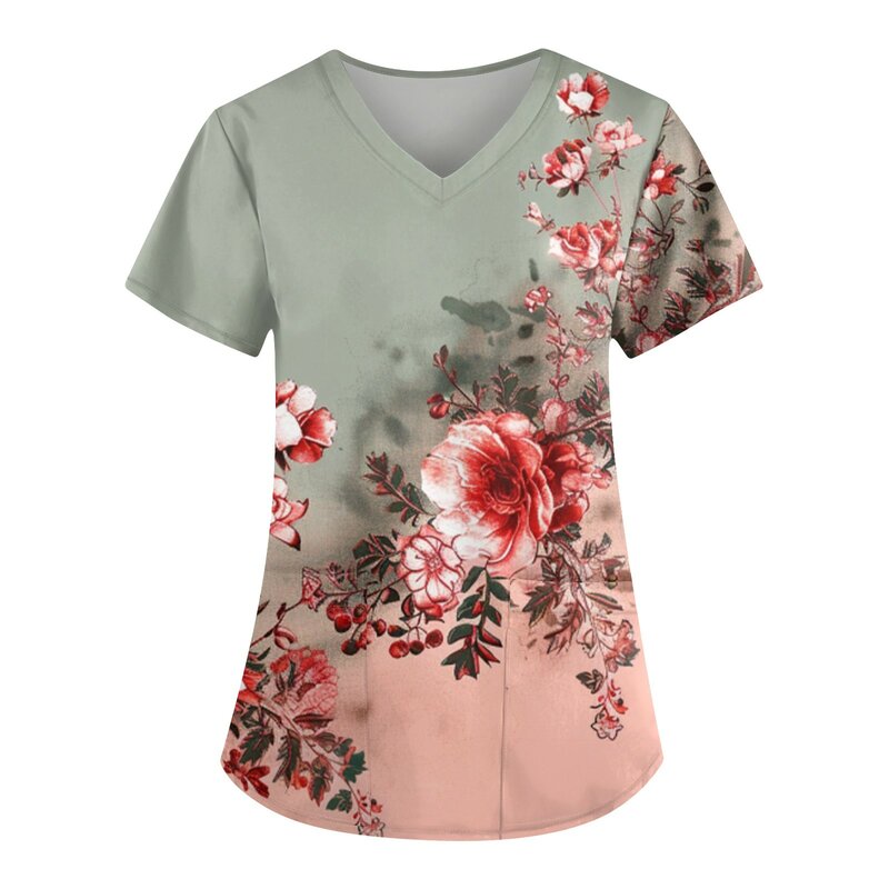 Fashion Slim Nurse Work Wear Painted Pattern Hospital Workwear Fashion Nurse Uniform Tops Ropa Para Mujer