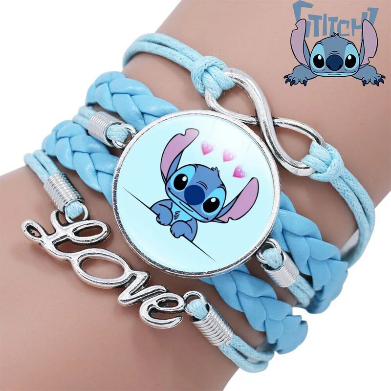 Disney Stitch Cartoon bracciale in pelle blu classico intrecciato catena di corda bracciali fatti a mano per bambini braccialetto regolabile gioielli