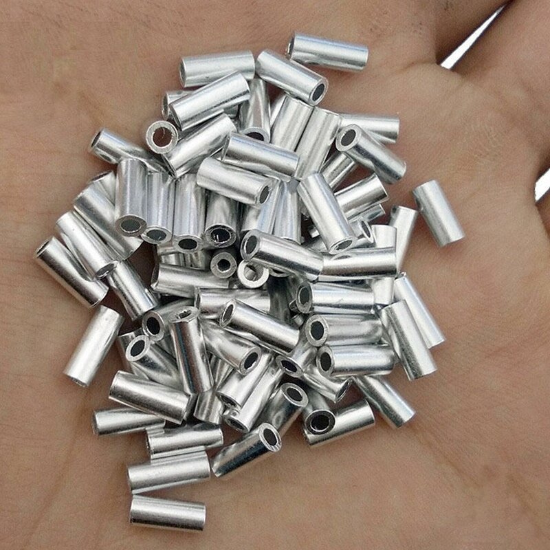 500Pcs Aluminum Crimping Loop Sleeve Double Barrel Ferrule For Fish Wire Rope And Cable Line End Assortment Kit