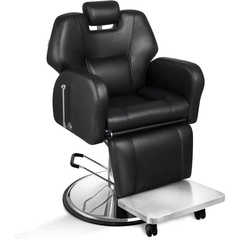 Кресло для парикмахерской с откидывающейся спинкой, универсальное кресло для волос со сверхпрочной стальной рамой, кресло для шампуня, стилиста, тату, парикмахера