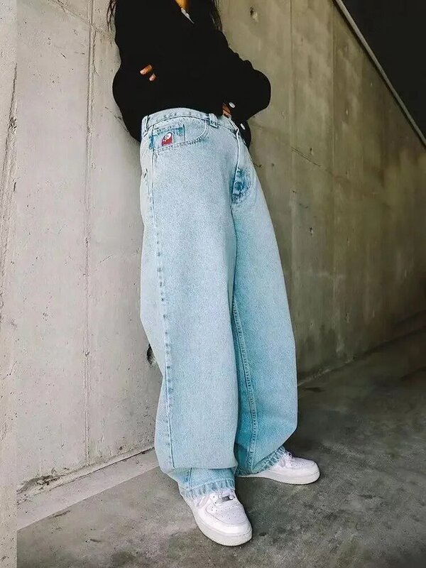 Hip Hop Cartoon Graphic ricamo Streetwear Big Boy Jeans Y2K pantaloni Jeans larghi uomo donna Harajuku pantaloni larghi a vita alta
