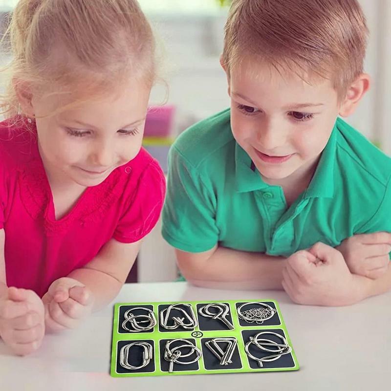 8ชิ้นเกมของเล่นเกมปริศนาโลหะสำหรับฝึกสมองแบบโต้ตอบเกมตัวต่อจิกซอว์ของเล่นมายากลสำหรับเด็กและผู้ใหญ่