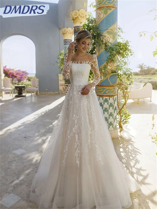 Elegante vestido de noiva fora do ombro, simples vestido de casamento a linha, gracioso vestido até o chão, 2024
