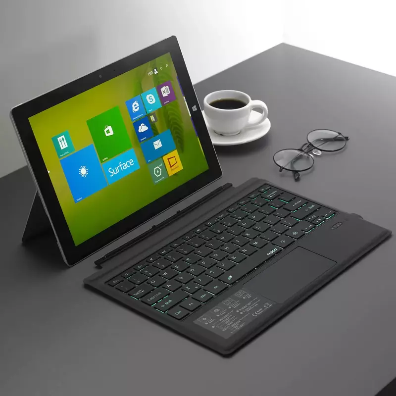 Keyboard Bluetooth nirkabel, untuk Microsoft Surface Pro 3 4 5 6 7 Pro 9 8 GO 12 3 Tablet dengan Keyboard lampu latar Touchpad