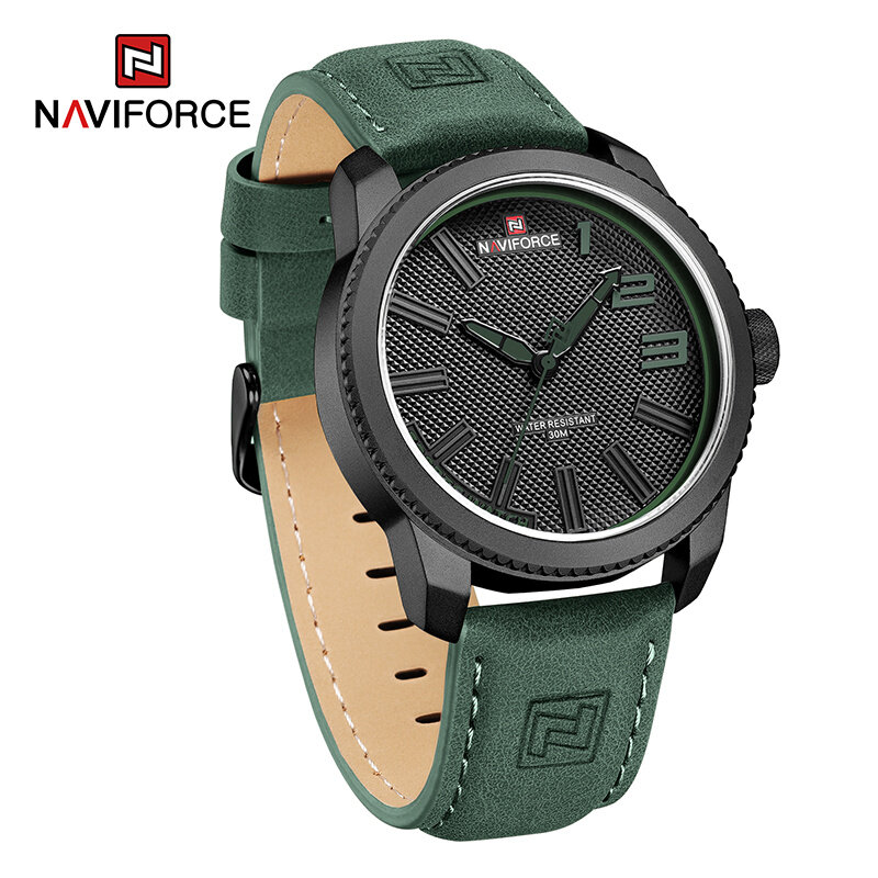 NAVIFORCE-Marca de luxo masculina relógio de couro genuíno, relógio simples, 30m impermeável relógio de pulso, relógios esportivos masculinos