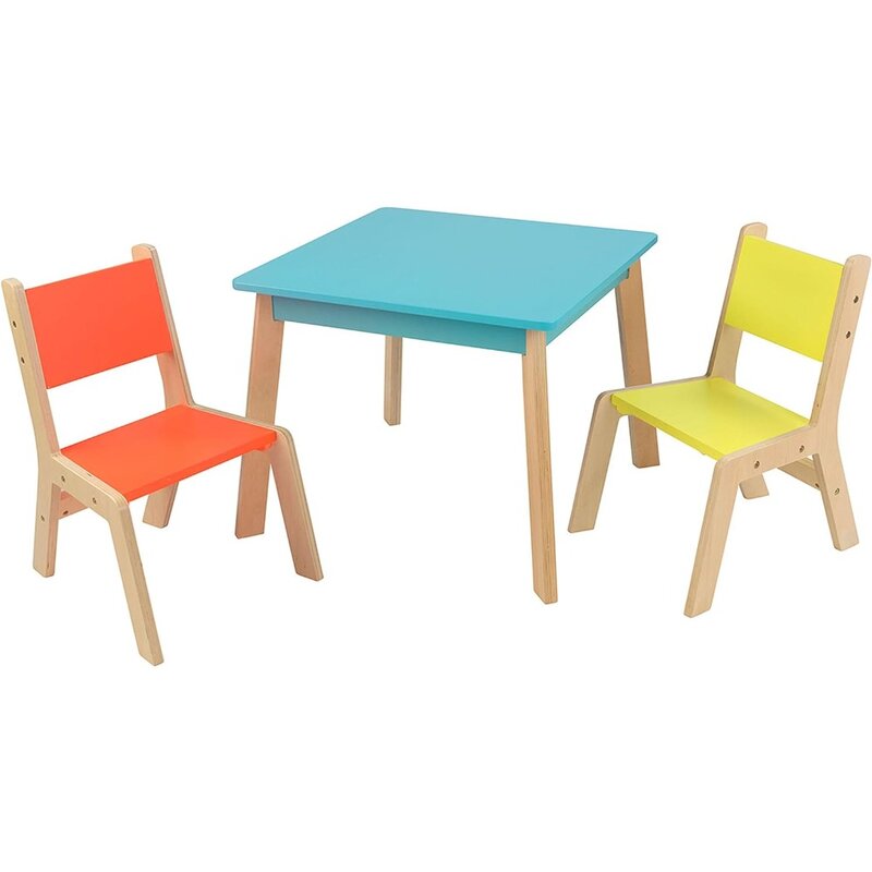 Set meja dan kursi anak-anak, furnitur meja kecil dan kursi kayu terang untuk anak 3-8 tahun