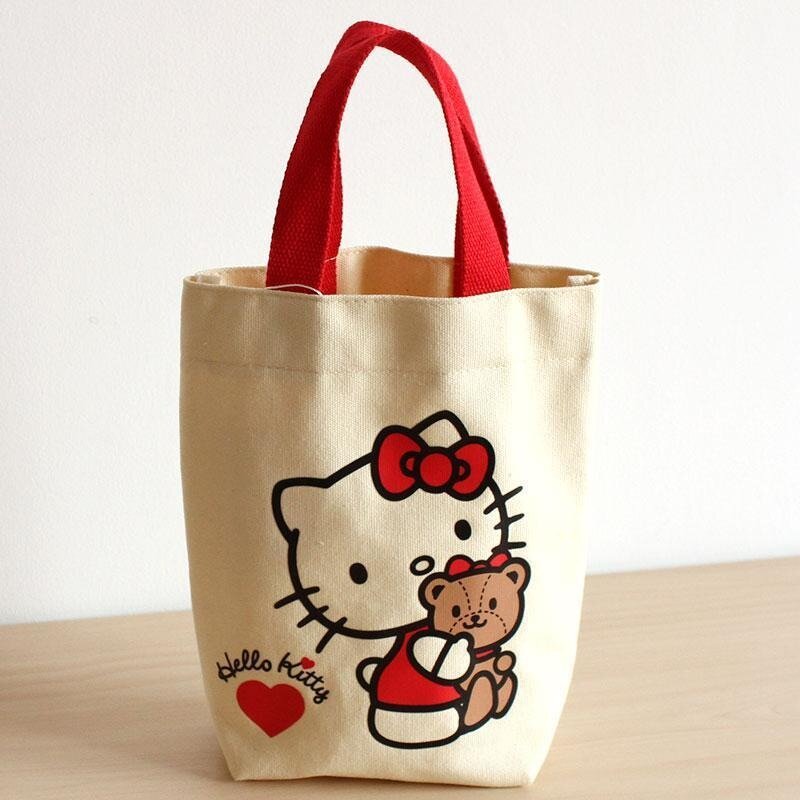 New Kawaii Sanrio Hello Kitty Handbags Canvas Lunch Bag Water Cup Bags Cute Kuromi Cinnamoroll Storagebag Portable Bentobag