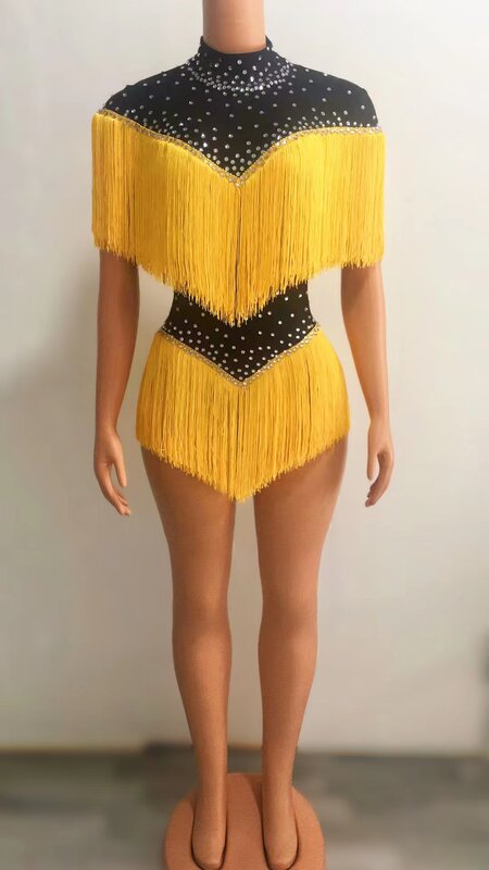 Sexy Tassels 7 Colors Fringes Latin DanceLeotard Outfit Birthday Celebrate CostumePerformance Bodysuit Costume  A101