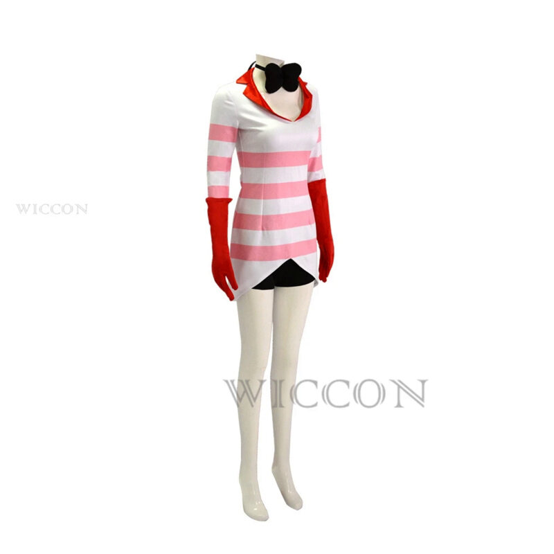 Hazbin Anime Hotel Cosplay Costume Clothes Uniform Cosplay Angel Dust Sexy Dress Red And White Stripes Halloween Party Woman
