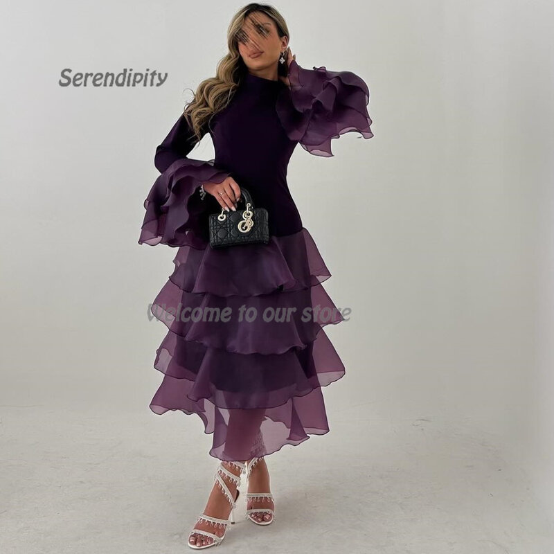 Epoch-vestido de noche de Organza elegante para mujer, vestido de fiesta de cóctel de tul escalonado con cuello redondo