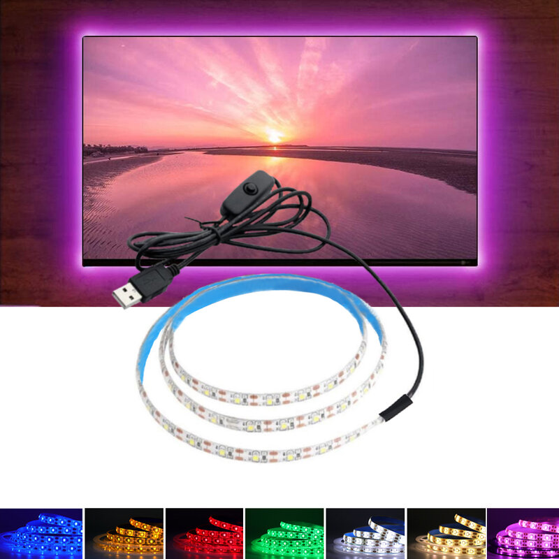 Bande lumineuse LED USB, luminaire décoratif d'intérieur, idéal comme rétro-éclairage de la télé, 2835/1/2/3/4/5m, DC 5V, AA 24.com, 620.5
