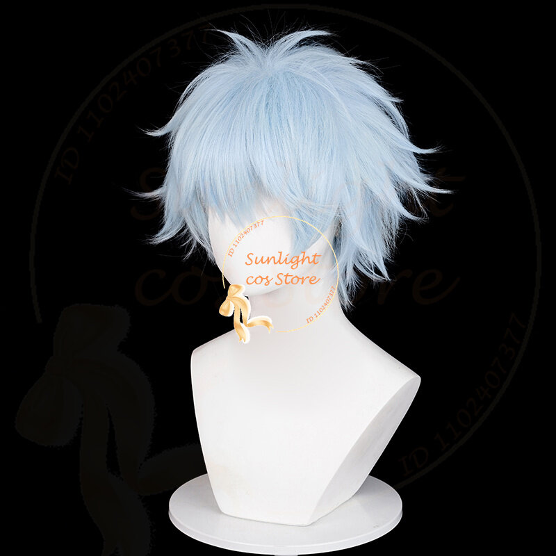 Peluca de Cosplay de Anime NANA Okazaki Shinichi de alta calidad, peluca esponjosa azul claro de 30cm, cabello sintético resistente al calor, pelucas de juego de rol
