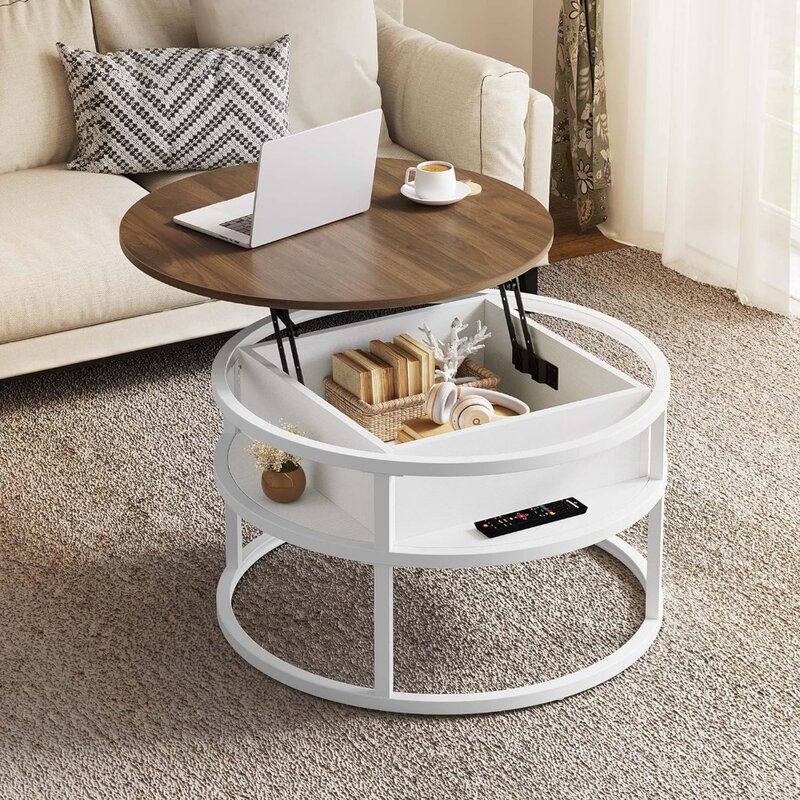 Round Lift Top Coffee Table, Coffee Tables for Living Room with Hidden Storage Compartment, Modern Coffee Table with Storage