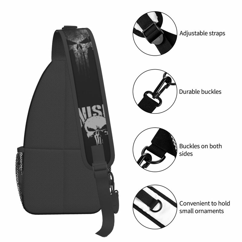 Punisher mała chusta torba torba Crossbody na klatkę piersiową z paskiem na ramię plecak sportowy na zewnątrz plecaki męskie damskie torby szkolne