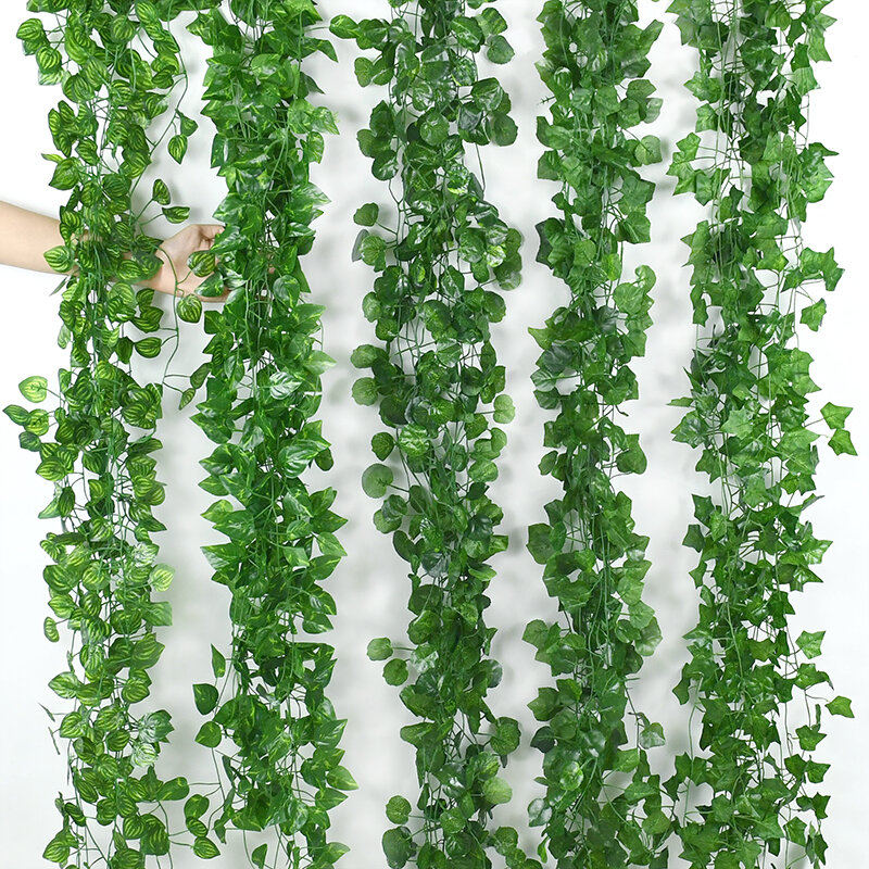 2.1M pianta artificiale verde edera foglia ghirlanda di seta appeso a parete vite decorazione del giardino di casa festa di nozze fai da te ghirlanda finta foglie