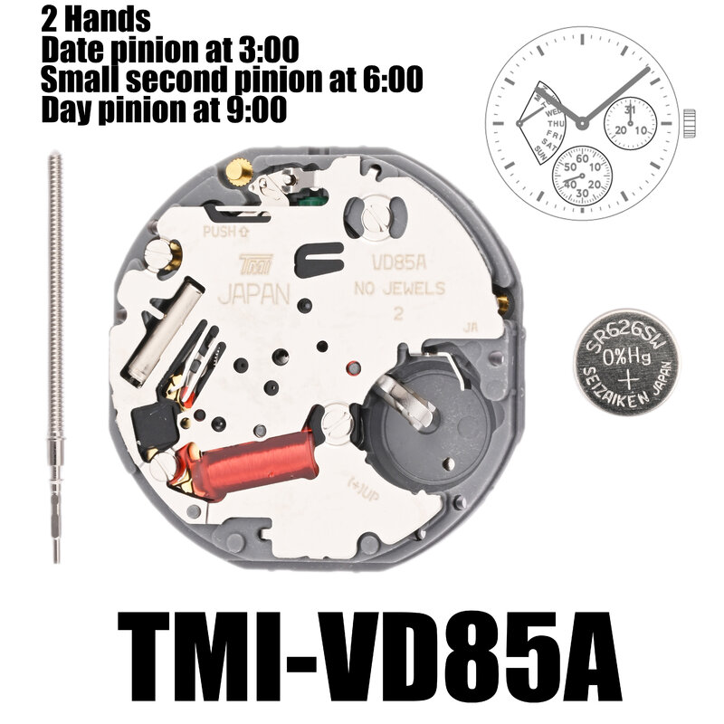 VD85 Movement Tmi VD85 Movement 2 Hands Multi-eye Movement Multi-eye (day, date, 24 hr, small sec) Size: 10 ½‴  Height: 3.45mm