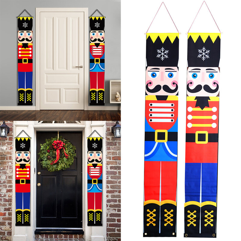 Spanduk Model prajurit Natal, 2 buah spanduk teras depan Natal dekorasi Natal, spanduk gantung Natal untuk Natal