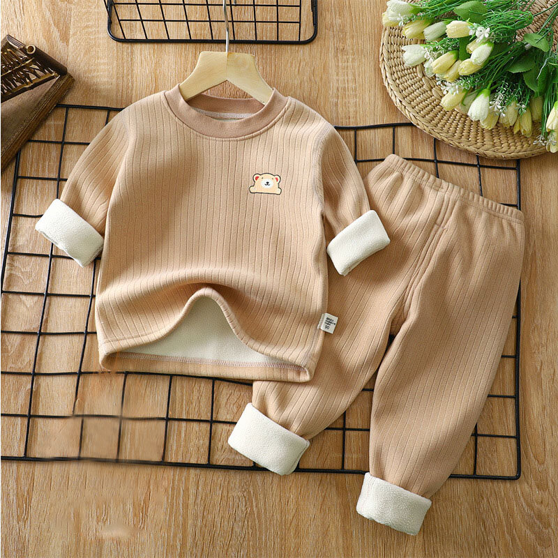 Children's Warm Suit and Velvet Padded Baby Underwear In Children's Autumn Clothes and Trousers Children's Suit