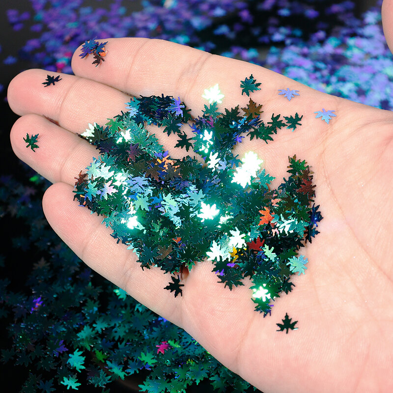 10g/bag Chameleon Maple Leaf Nail Glitter Sequins Chunky Maple Leaves Holographic Reflective Colorful DIY Manicure Decoration