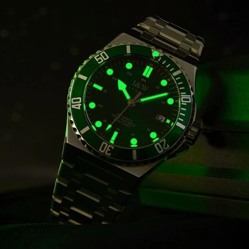 Iww-relógio de mergulho masculino, marca de luxo, feito de aço inoxidável, 300m, à prova d'água, com calendário, para mergulho