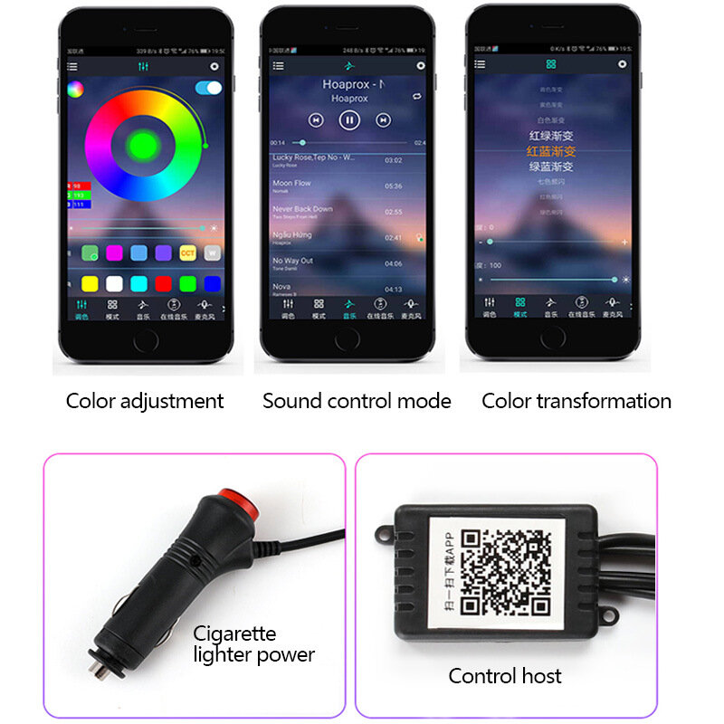 테슬라 센터 콘솔 대시 보드 네온 라이트 튜브, 모델 3, 모델 Y용, 2019-2023 RGB 인테리어 LED 스트립 조명, 앱 컨트롤러 포함