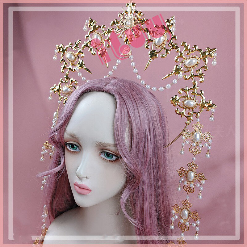 KC Halo Headpiece Lolita Sun Goddess Baroque Tiara Gold Spike Halo Crown Headband Halloween Christmas Party Hair Accessories