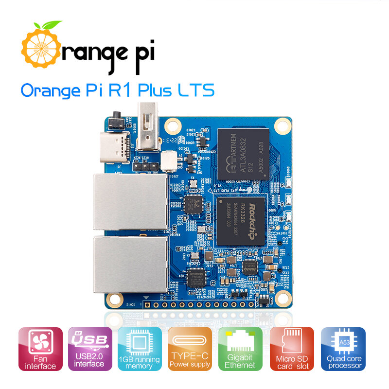 Orange Pi R1 Plus LTS Rockchip RK3328 1GB RAM Run OpenWRT OS Android 9 Unbuntu เคสโลหะเราเตอร์นุ่มกิกะบิตคู่
