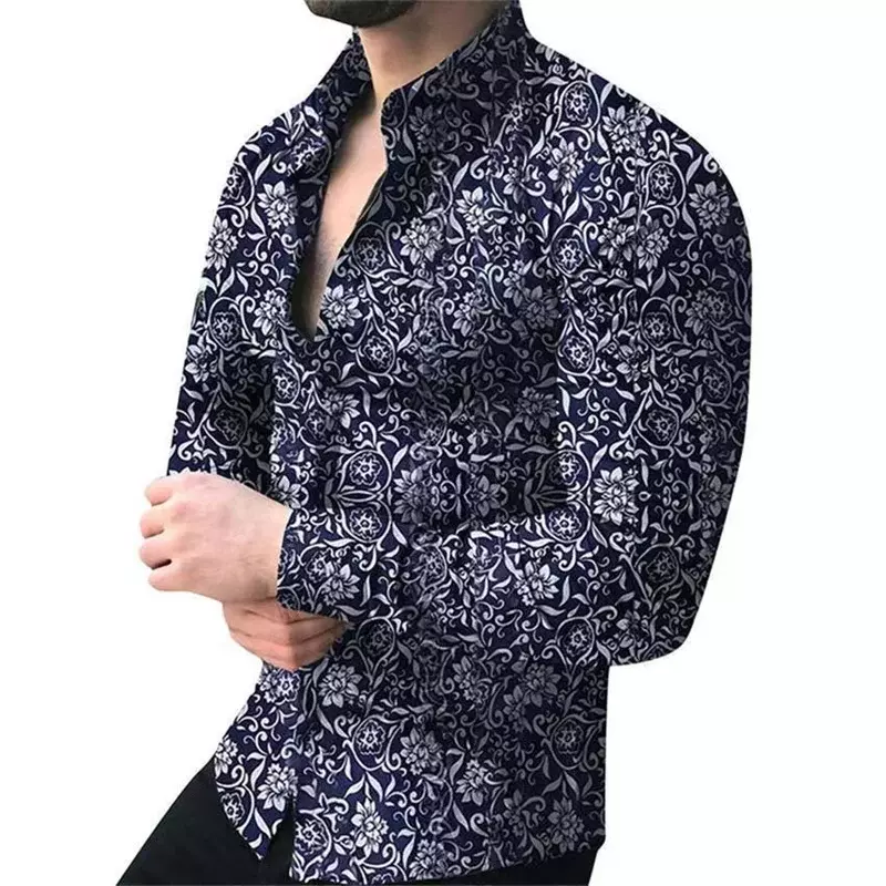 남성용 레트로 부족 민족 캐주얼 라펠 단추, 편안한 통기성 긴팔 셔츠, HD 패턴, 2023 패션, 신상 핫 세일