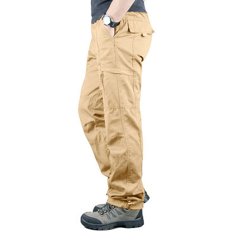 New Mens Cargo Pants Multi-Pocket Trousers Outdoor Zipper Male Loose High Waist Joggers Men Loose Solid Color Casual Outwear