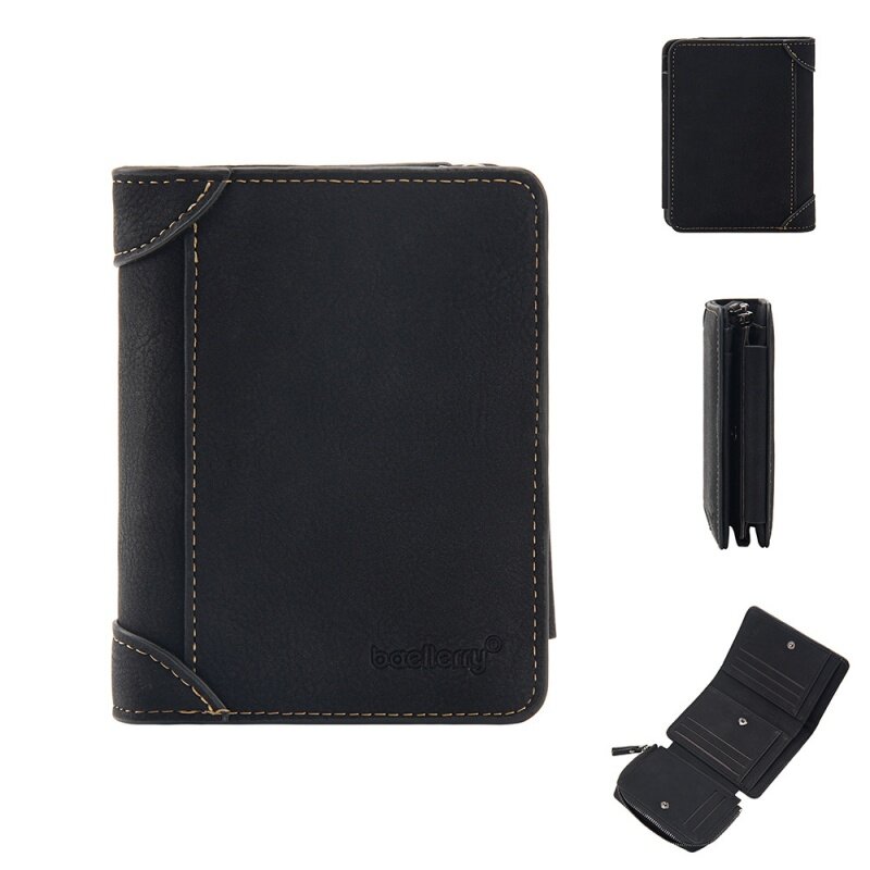 Men wallet PU leather casual multi slot zipper card holder men purse short male fold wallets