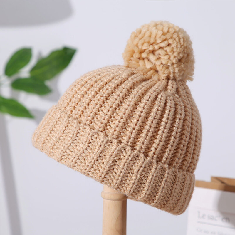 Kids Knit Hat Cute Soft Thickened Solid Color Beanie Warm Winter Cap for Girls Boys