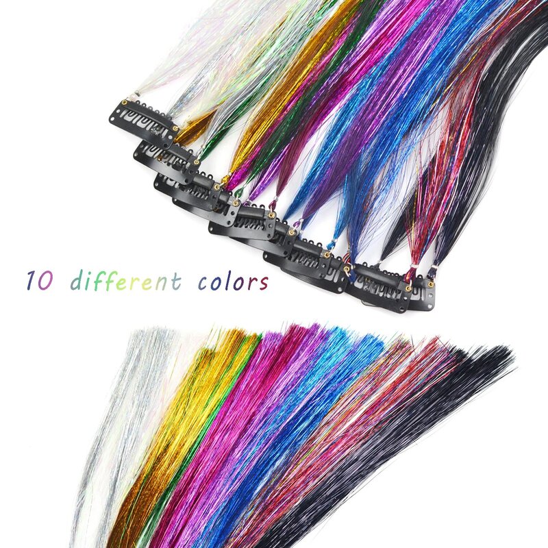 Tinsel for Hair Weaving Clip-In Shiny Hair Braids Tools Hair Extensions Colorful Strips 18.3 Inch Length