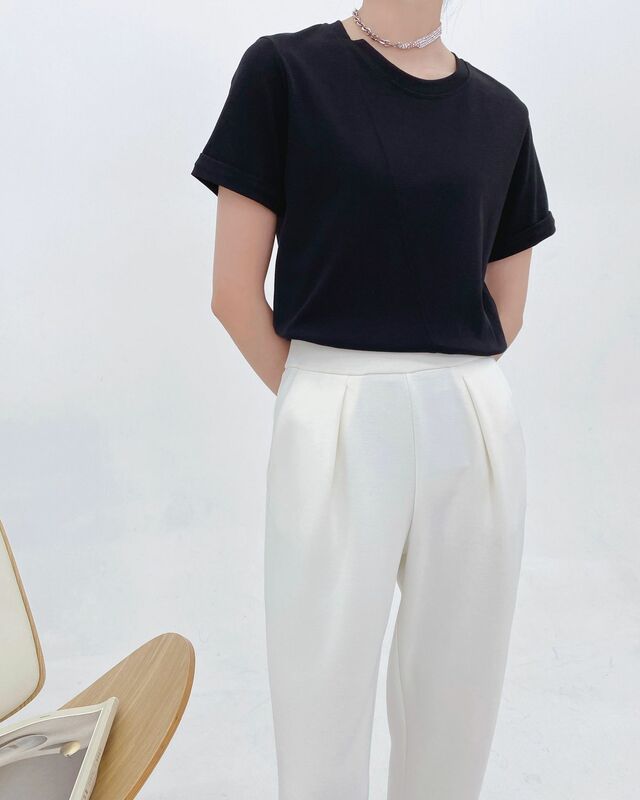 Kaus Putih Lengan Pendek Wanita Mode Baru 2022 Kaus Musim Panas Katun Leher-o Kasual S-XXL