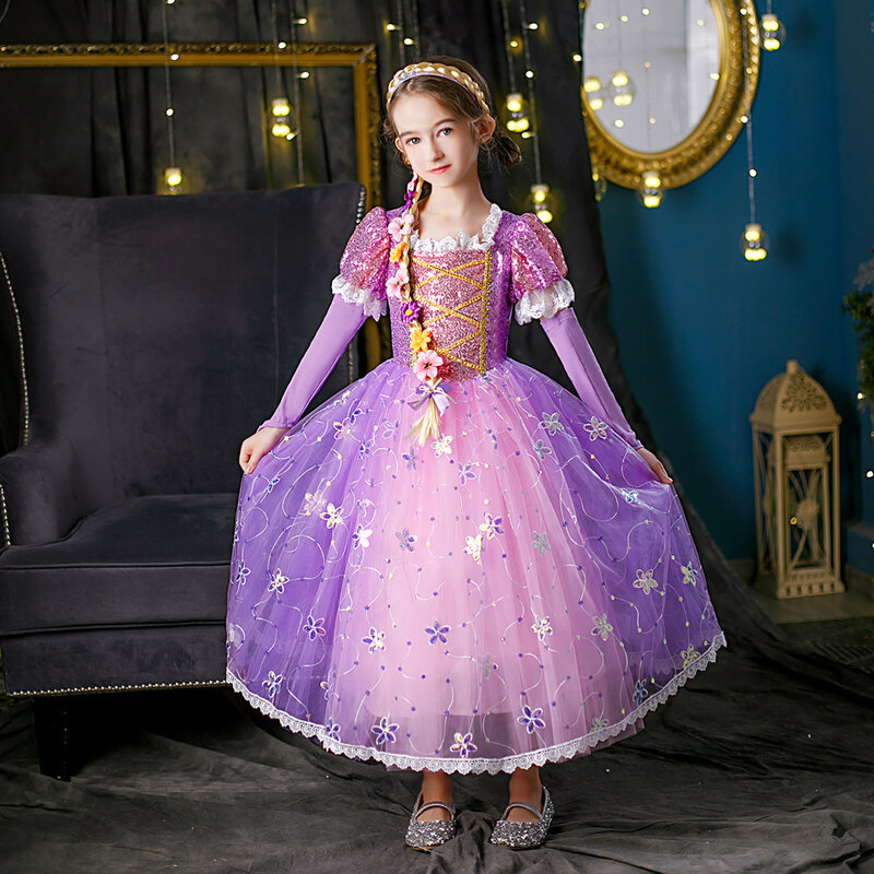 Children Girl Rapunzel Dress Kids Tangled Disguise Carnival Girl Princess Costume Birthday Party Gown Outfit Clothes 2-10 Years