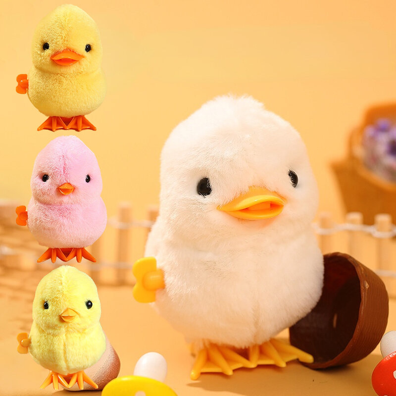 Yellow Jumping Chicken Clockwork Toy Walking Simulation peluche Cute Cartoon Chick Duck Doll Educational Wind Up Toy For Kids