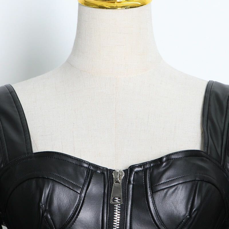 Женский укороченный топ из искусственной кожи Y2k, черный укороченный пиджак с квадратным вырезом и длинным рукавом, на молнии, с открытой спиной, 5xl, 6x