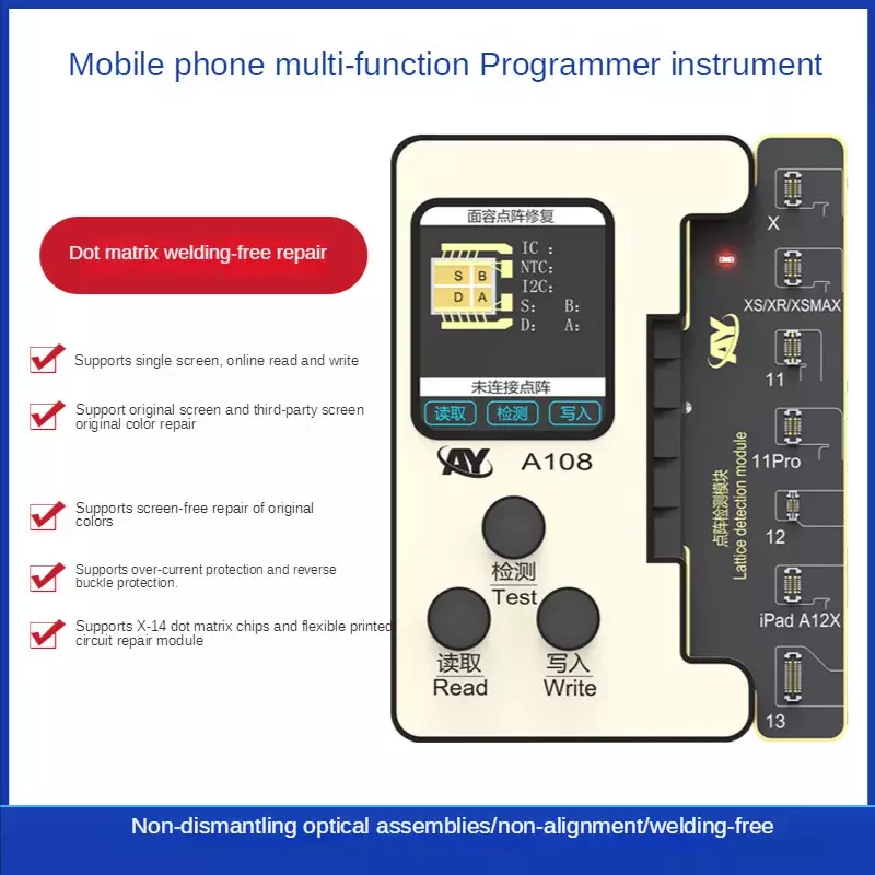 AY A108 Programmer perbaikan proyektor matriks True Tone, untuk iPhone 8-14pm ID wajah/baterai tanpa penghilang FPC Flex alat baca/tulis