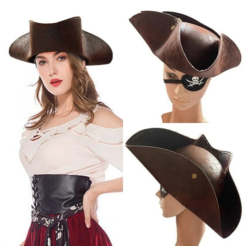 Качественная кожаная пиратская шляпа для мужчин и женщин, костюм для косплея, ковбойские кепки в западном стиле, модные шапки для джазовых игр, реквизит в стиле ретро