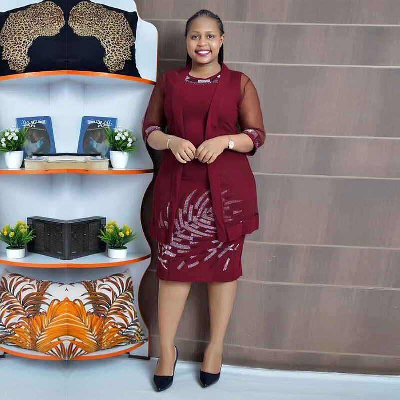 여성용 아프리카 바디콘 인어 드레스, 섹시한 맥시 원피스, 우아한 웨딩 가운, 코트 앙카라 의상 가운, 2 개 세트, 2024