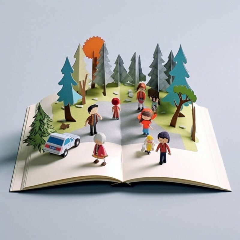 Buku papan anak-anak Hardcover warna-warni gambar kustom buku Pop-up Bayi 3D yang diproduksi oleh pencetakan produsen profesional
