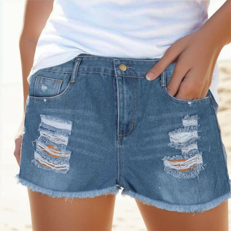 Damen Shorts Sommer Mode Loch Denim Jeans Denim Shorts Streetwear hoch taillierte gewaschene lässige vielseitige Denim Shorts