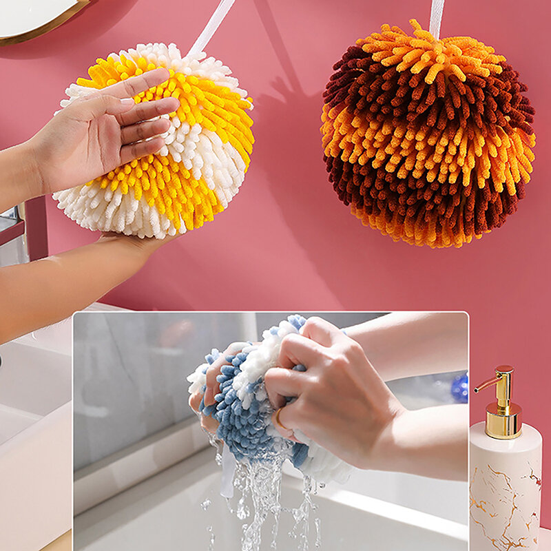 Chenille Hand Towel Ball with Hanging Loops, Hand Wipe, Quick Dry, Cozinha, Macio, Absorvente, Microfiber Handball, Banheiro, 18cm
