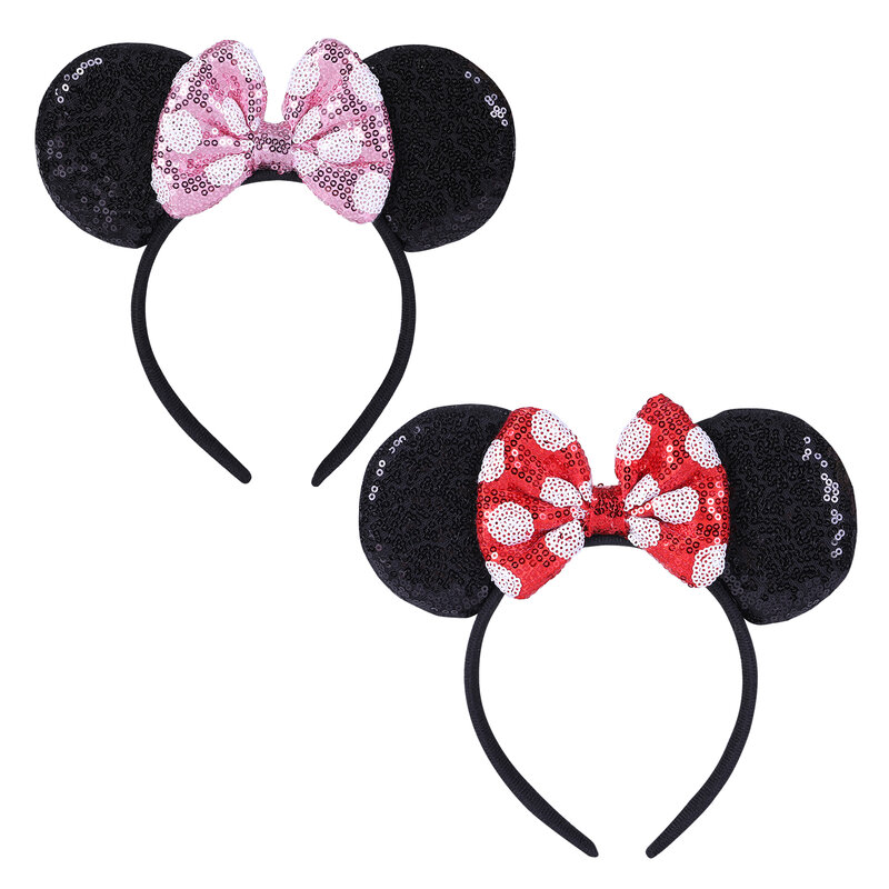 2 Pcs Mouse Ears Headbands,Shiny Bows Mouse Ears Headbands for Birthday Parties, Themed Events, A Perfect Addition to Your Trip