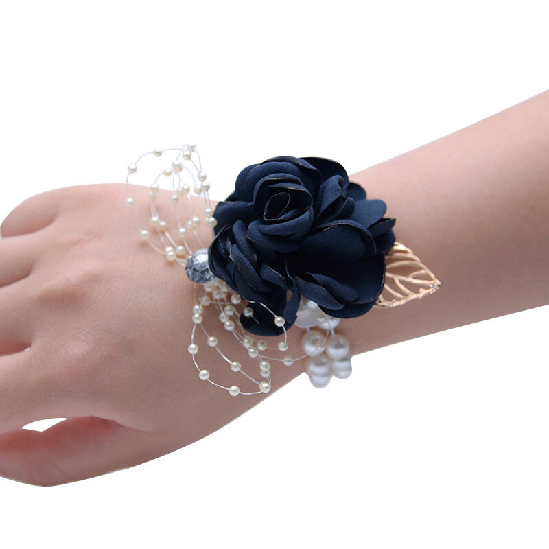 Ramillete de flores para muñeca de dama de honor para niña, pulsera de perlas para boda, fiesta de graduación, accesorio de mano, joyería de brazalete