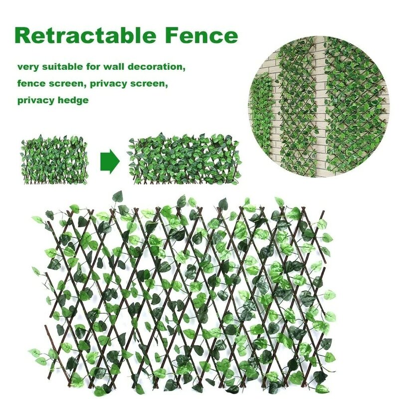 Retractable Artificial Garden Trellis Fence Expanding Faux Ivy Privacy Fence Wood Vines Climbing Frame Gardening Plant Decor