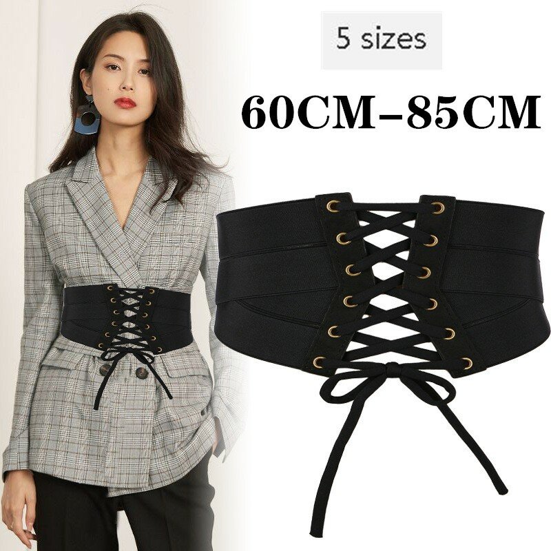 المرأة واسعة الخصر أربعة مواسم غطاء أنيق الكورية تنوعا مثقب حزام الترا مطاطا حزام 5 أحجام الأسود حزام سستة