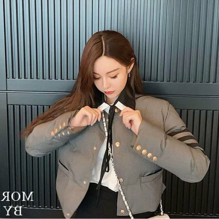 TB Short Cotton Jacket Women's Winter 2022 Korean Version Slim Round Neck Bread Jacket Thickened Small Cotton Jacket Coat