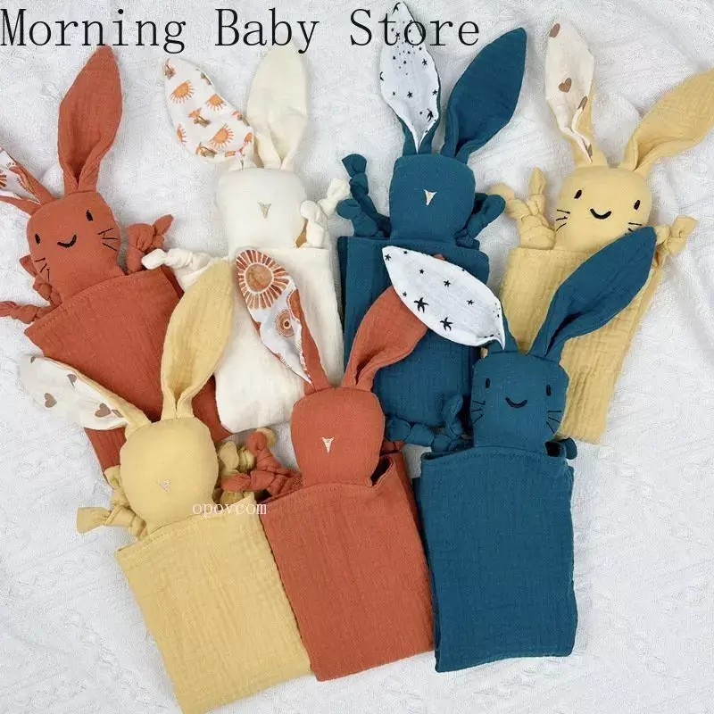 Pocieszyciel dla dzieci śliczny mały królik kot muślinowy miękki bawełniany lalki do spania koc z tkaniny dla noworodka uspokajają śliniaki na ręcznik